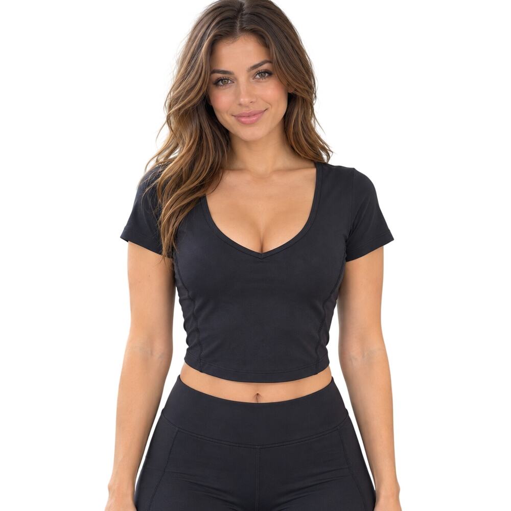 Lululemon Align Tee Slim Fit Cropped Length Size 6 Black NWOT active stretch